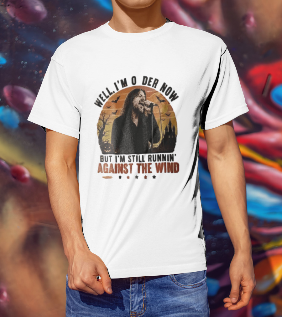 Well I'm Older Now But I'm Still Runnin' Against The Wind Bearded Singer Halloween Sunset Castle T-Shirt