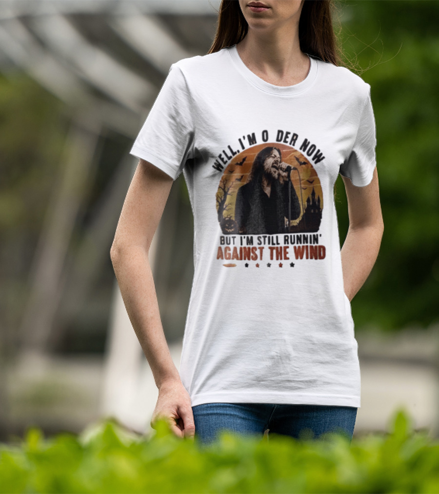 Well I'm Older Now But I'm Still Runnin' Against The Wind Bearded Singer Halloween Sunset Castle T-Shirt