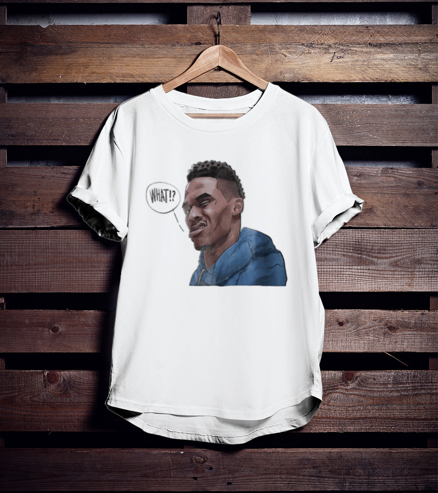 Russell Westbrook Cartoon Caricature Confused Face What Speech Bubble Blue T-Shirt