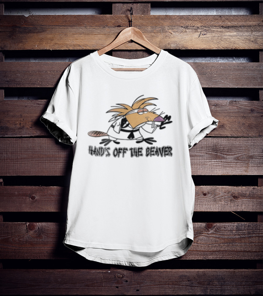 Hands Off The Beaver Cartoon Rodent Martial Arts Karate Gi Stance T-Shirt