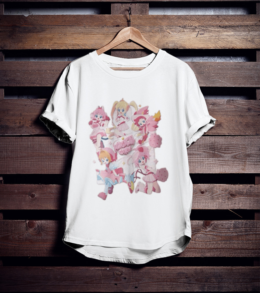 Magical Girl Anime Characters Pastel Posing Pink Cartoon T-Shirt