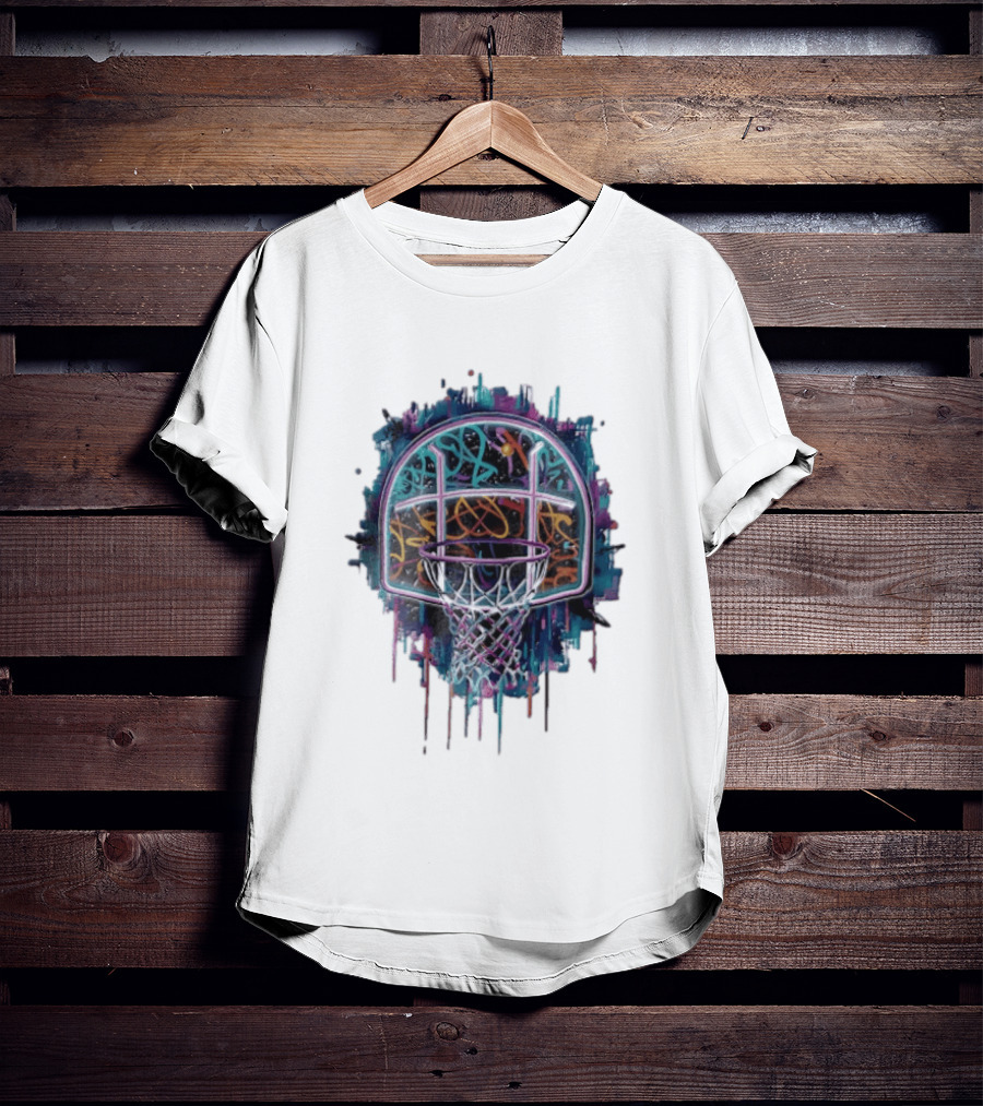 Neon Graffiti Basketball Backboard Dripping Multicolor T-Shirt
