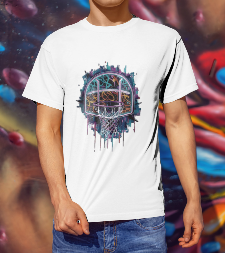 Neon Graffiti Basketball Backboard Dripping Multicolor T-Shirt