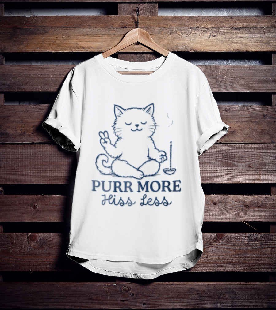 Purr More Hiss Less Cat Meditating Peaceful Incense Line T-Shirt