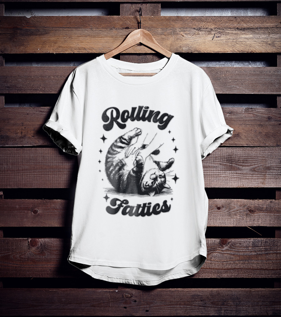 Rolling Fatties Chubby Tabby Cat Belly Rub Stars Line T-Shirt