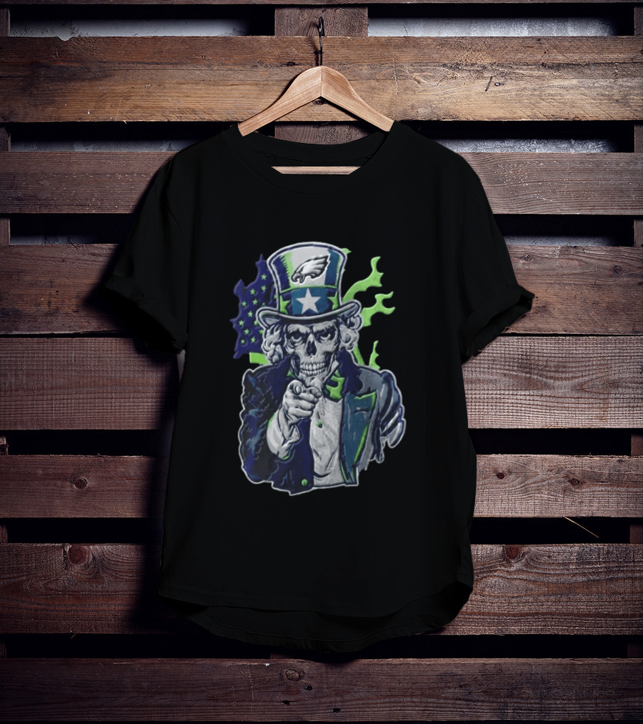 Philadelphia Eagles Uncle Sam Skull With Flag And Stars T-Shirt
