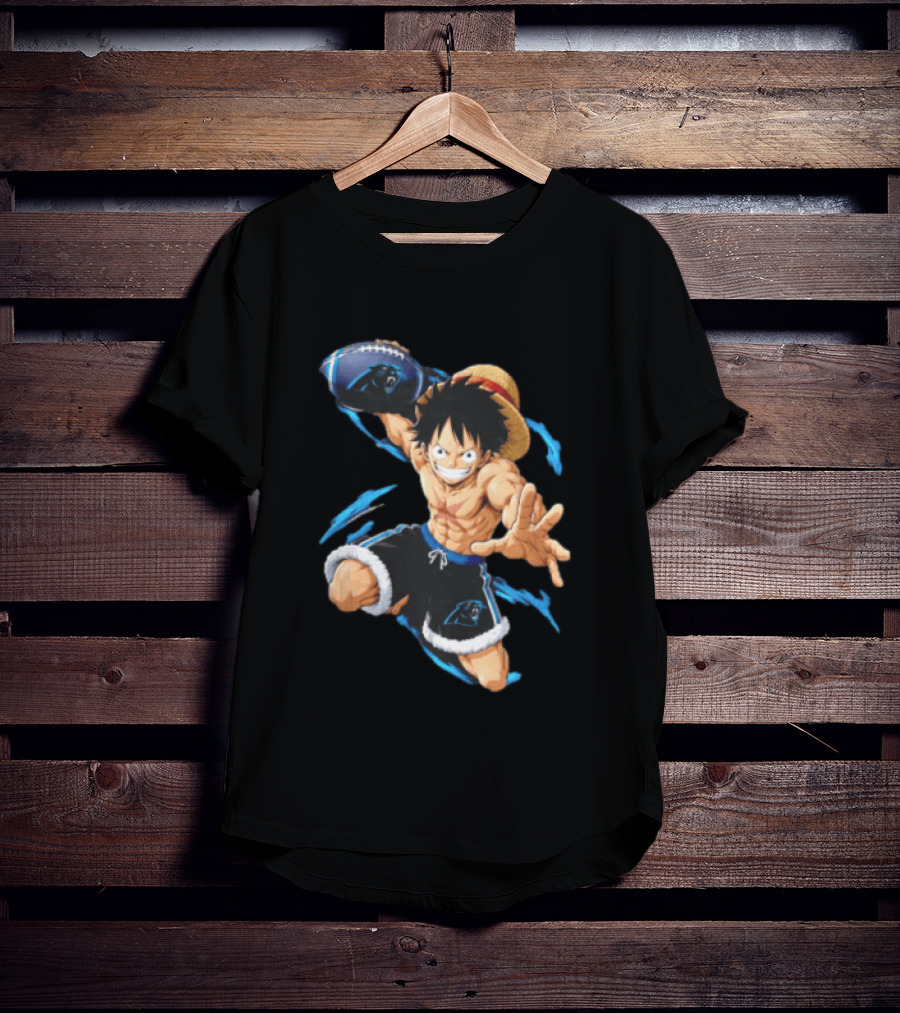 Carolina Panthers Anime Character Holding Football Blue Swirls T-Shirt