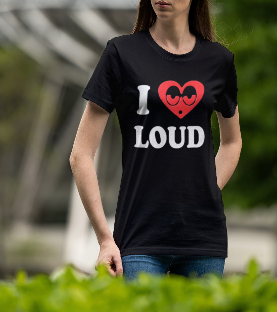 I Love Loud Red Heart Droopy Eyes Cartoon T-Shirt