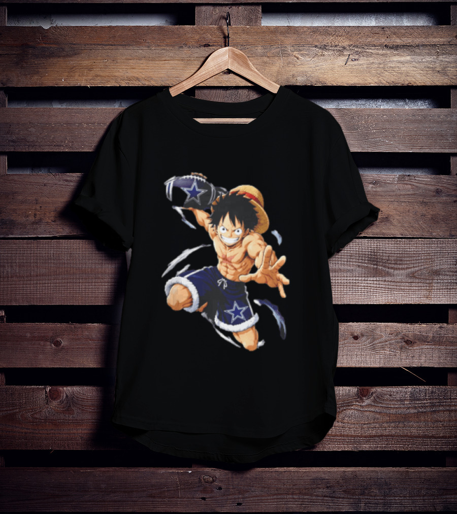 Dallas Cowboys Anime Luffy With Football Iconic Action T-Shirt