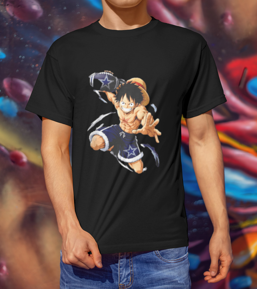 Dallas Cowboys Anime Luffy With Football Iconic Action T-Shirt