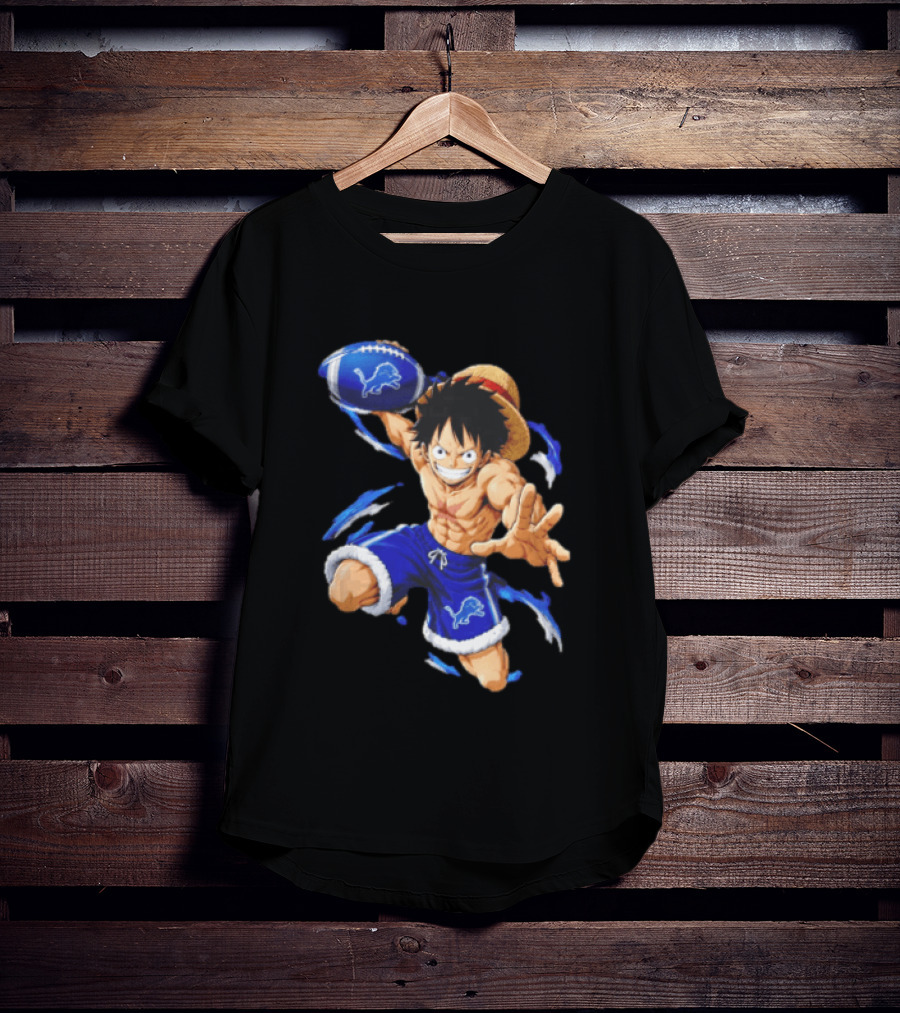 Detroit Lions Luffy Anime Football Action Pose T-Shirt