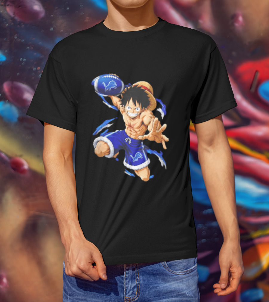Detroit Lions Luffy Anime Football Action Pose T-Shirt