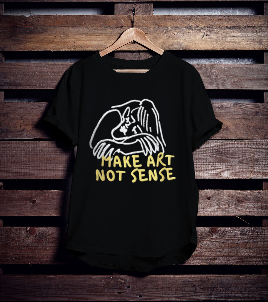 Make Art Not Sense White Line Figure Hugging Knees T-Shirt