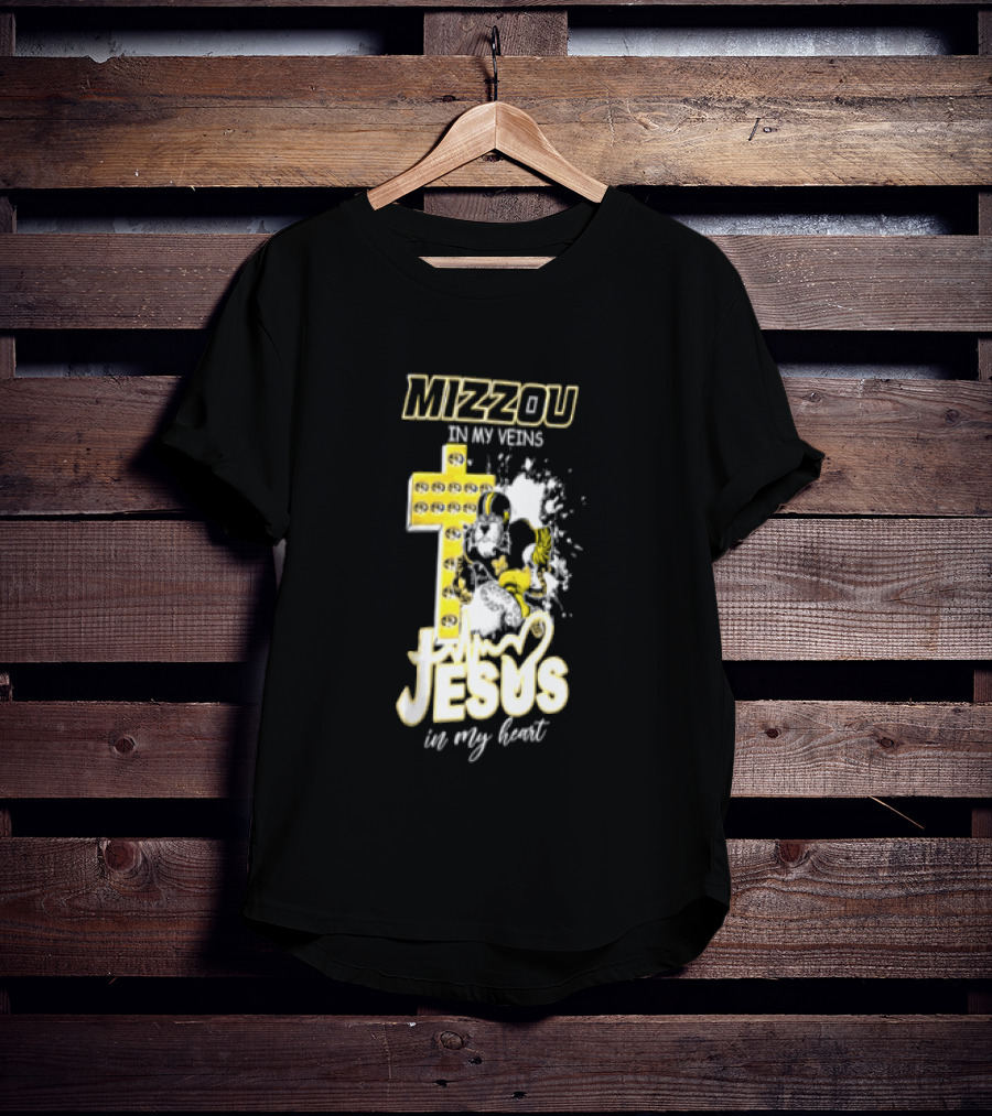 Mizzou In My Veins Jesus In My Heart University Of Missouri Tiger Cross T-Shirt