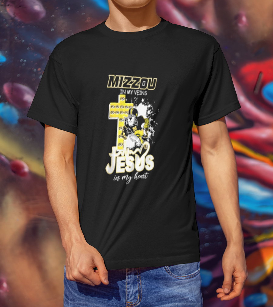 Mizzou In My Veins Jesus In My Heart University Of Missouri Tiger Cross T-Shirt