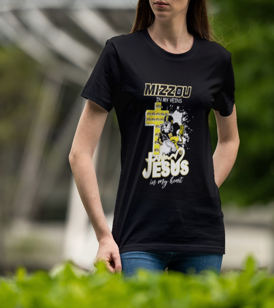 Mizzou In My Veins Jesus In My Heart University Of Missouri Tiger Cross T-Shirt