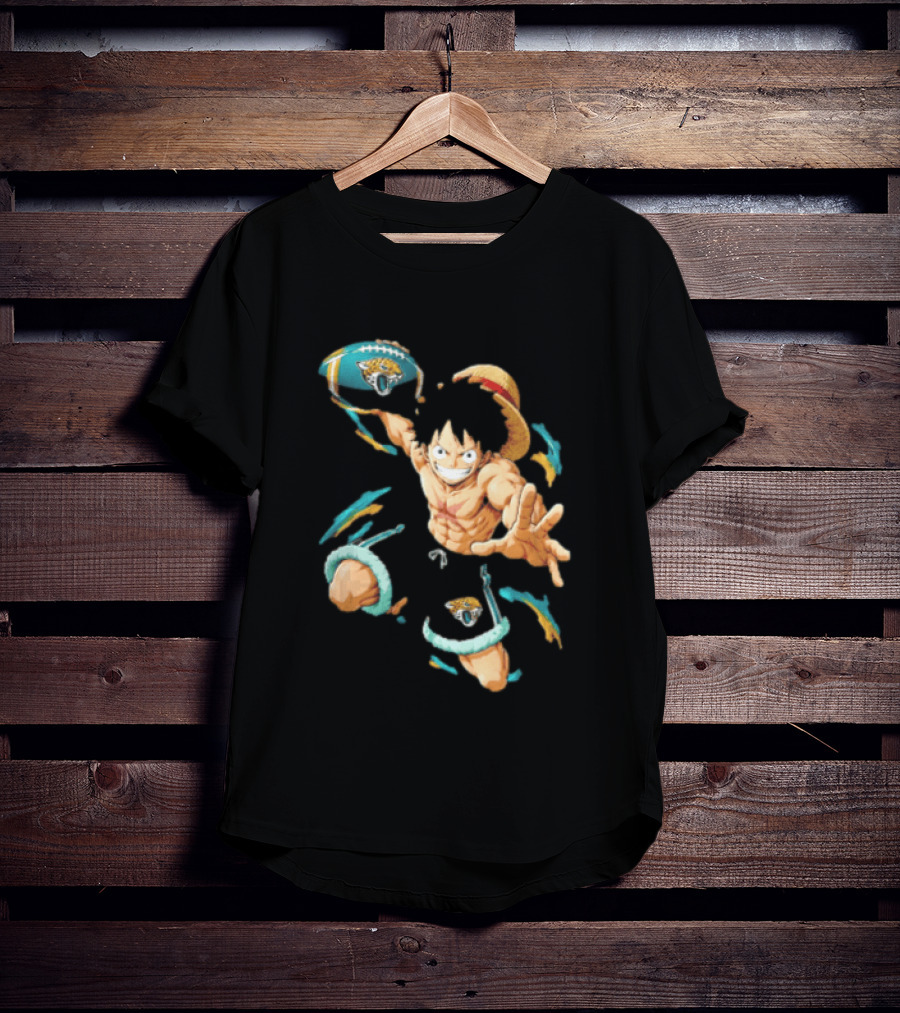 Jacksonville Jaguars Anime Character With Straw Hat Throwing Football T-Shirt