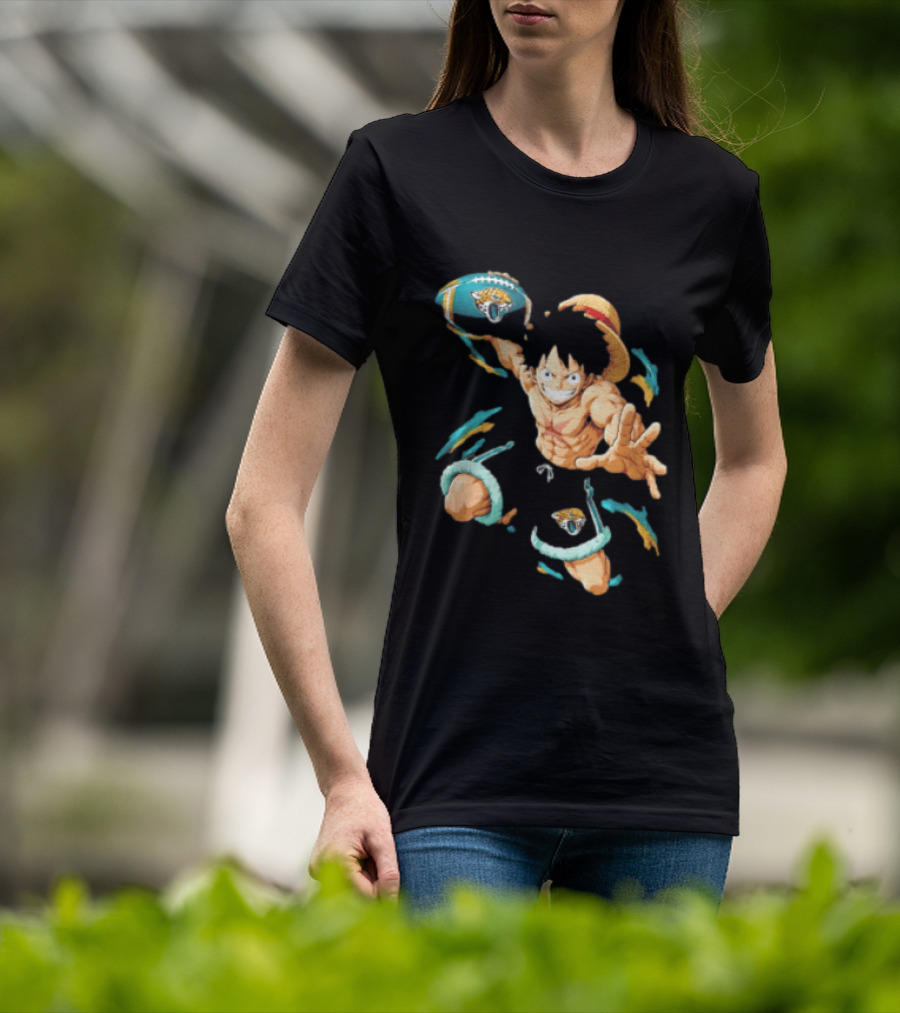 Jacksonville Jaguars Anime Character With Straw Hat Throwing Football T-Shirt