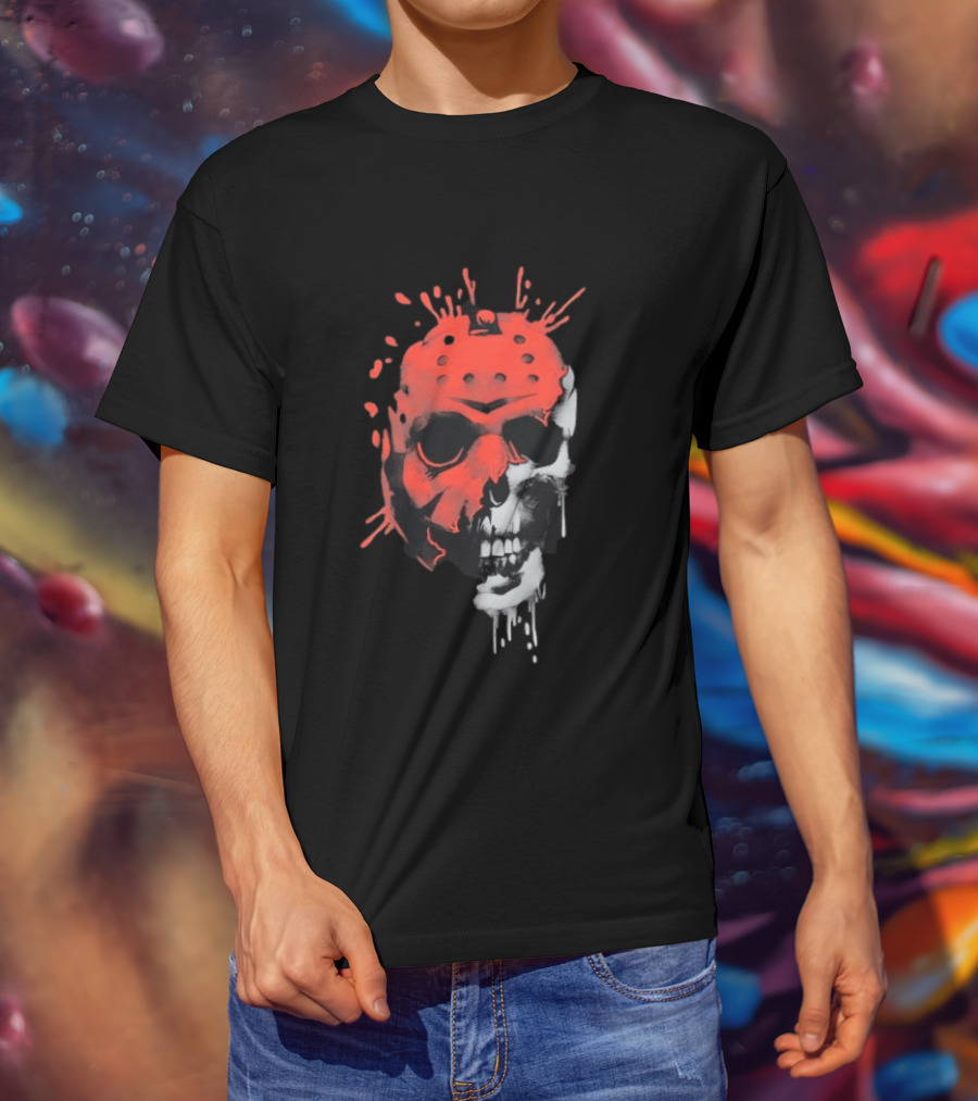 Jason Voorhees Unmasked Skull Horror Splatter T-Shirt