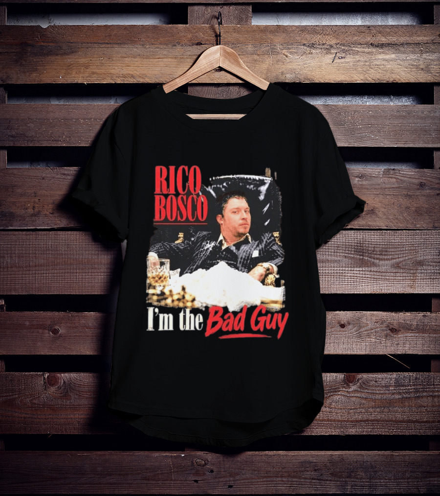 Rico Bosco I'm The Bad Guy Black Suit Reclining Chair Whiskey T-Shirt