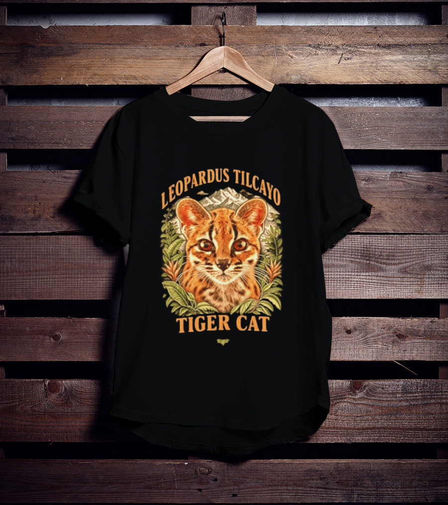 Leopardus Tilcayo Tiger Cat Wildlife Art With Foliage And Mountain T-Shirt
