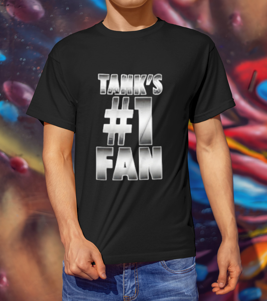 Tank's #1 Fan Silver Metallic Gradient Chrome Block T-Shirt