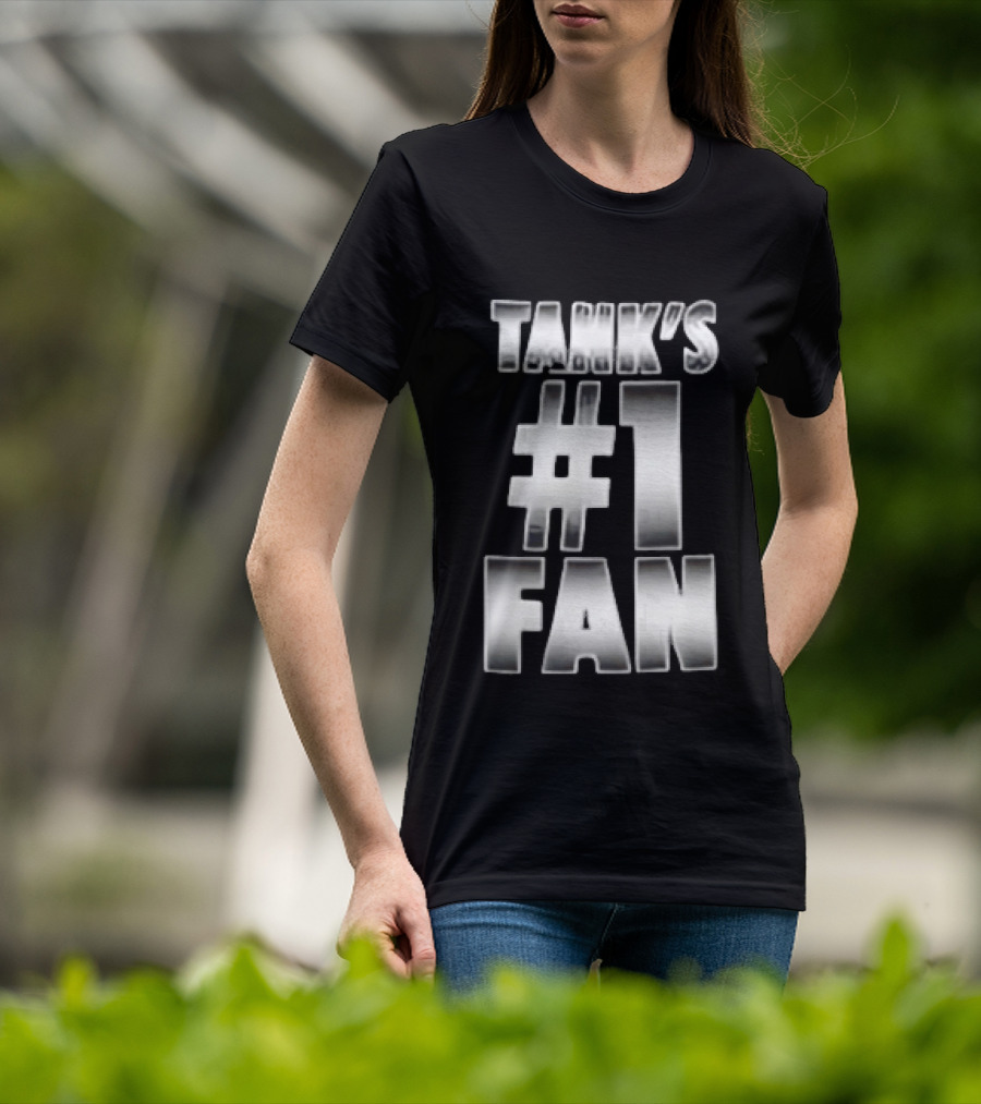 Tank's #1 Fan Silver Metallic Gradient Chrome Block T-Shirt