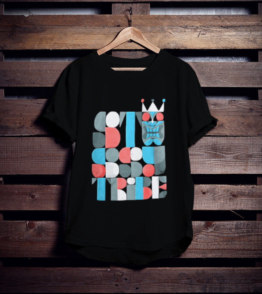 Tribe Crowned Tiki Mask Geometric Color Block T-Shirt