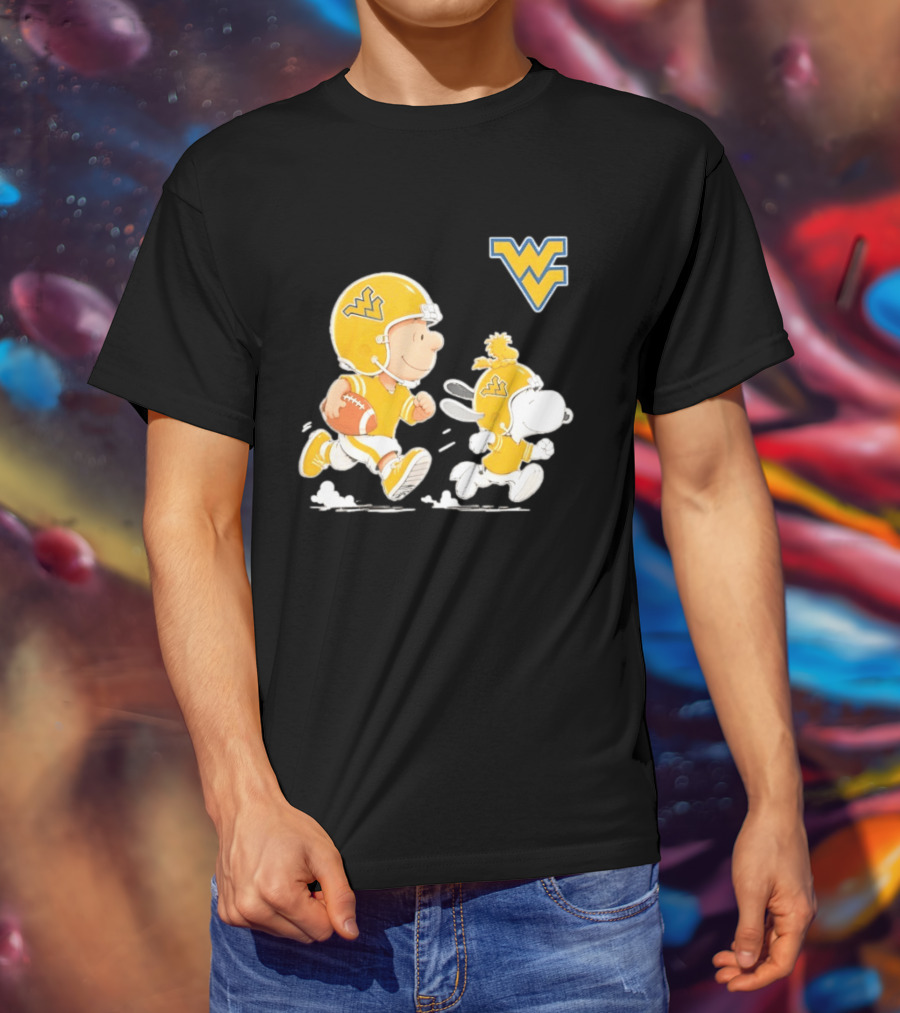 West Virginia Mountaineers Football Snoopy Woodstock Charlie Brown NCAA Running T-Shirt
