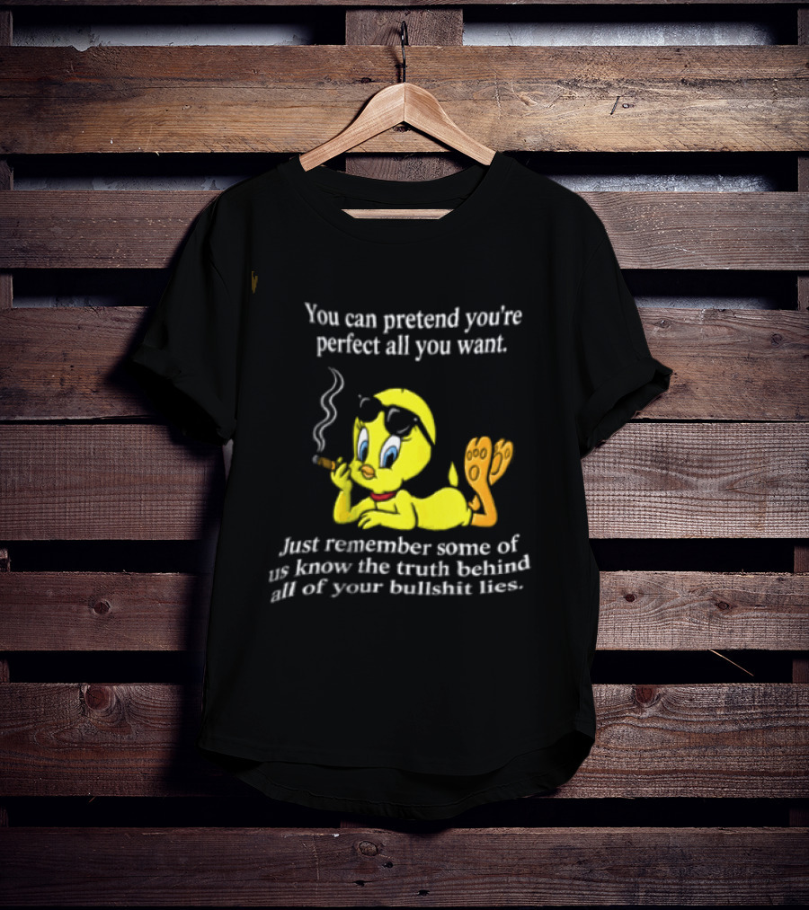 You Can Pretend Youre Perfect All You Want Just Remember Some Of Us Know The Truth Behind All Of Your Bullshit Lies Tweety Bird Smoking T-Shirt