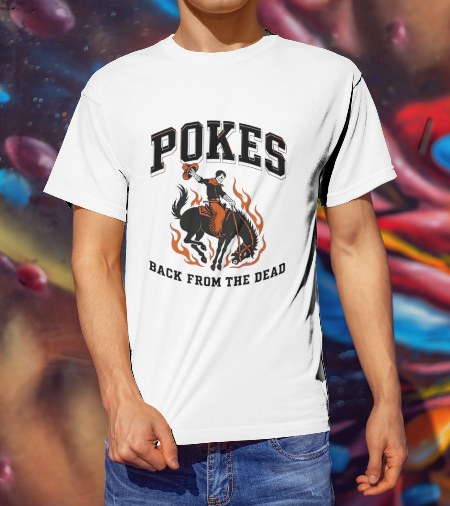 Pokes Back From The Dead Cowboy Riding Flaming Horse T-Shirt
