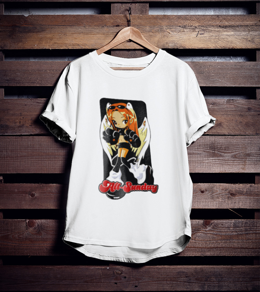 All Sunday Anime Girl With Angel Wings Paw Gloves And Platform Boots T-Shirt