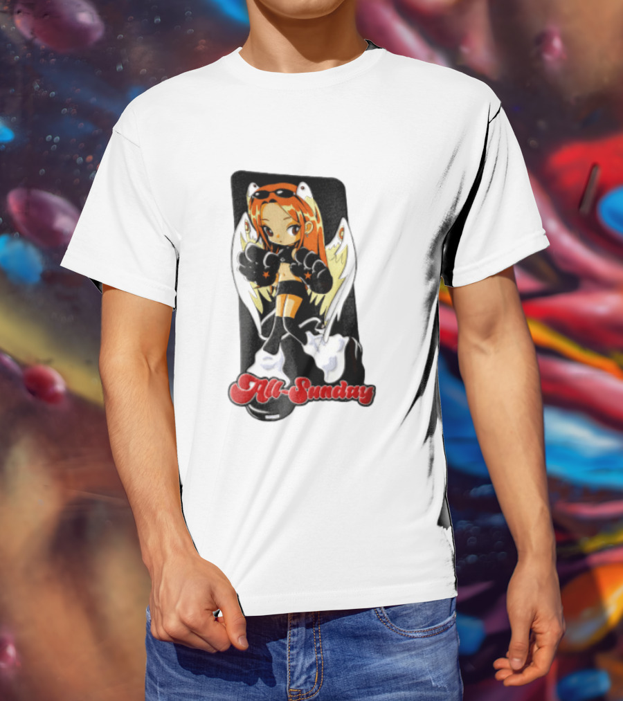 All Sunday Anime Girl With Angel Wings Paw Gloves And Platform Boots T-Shirt