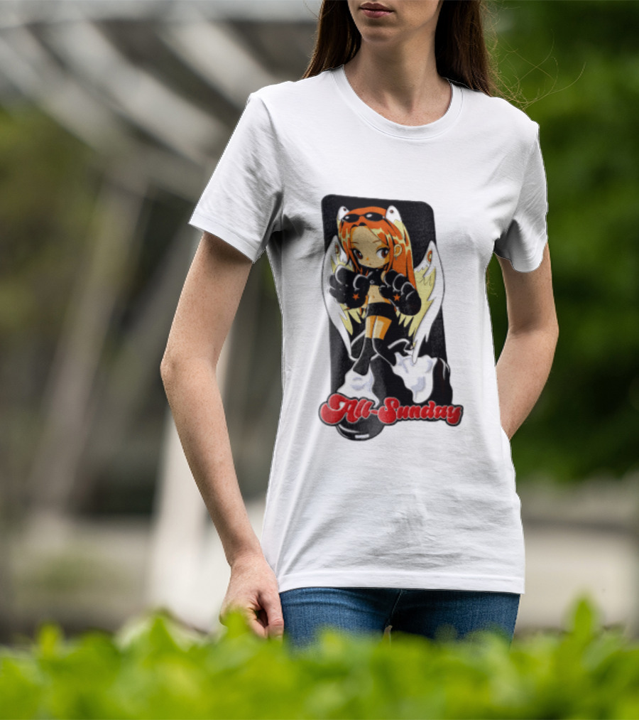 All Sunday Anime Girl With Angel Wings Paw Gloves And Platform Boots T-Shirt