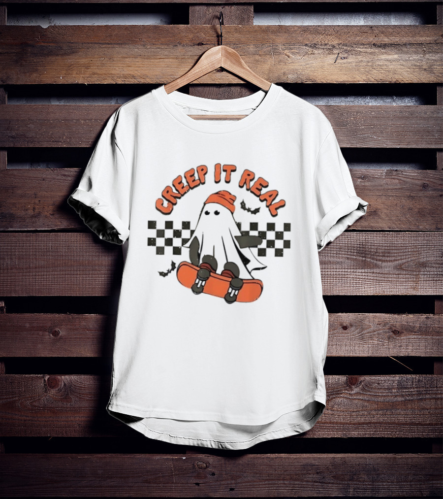 Creep It Real Ghost Skateboard Halloween T-Shirt