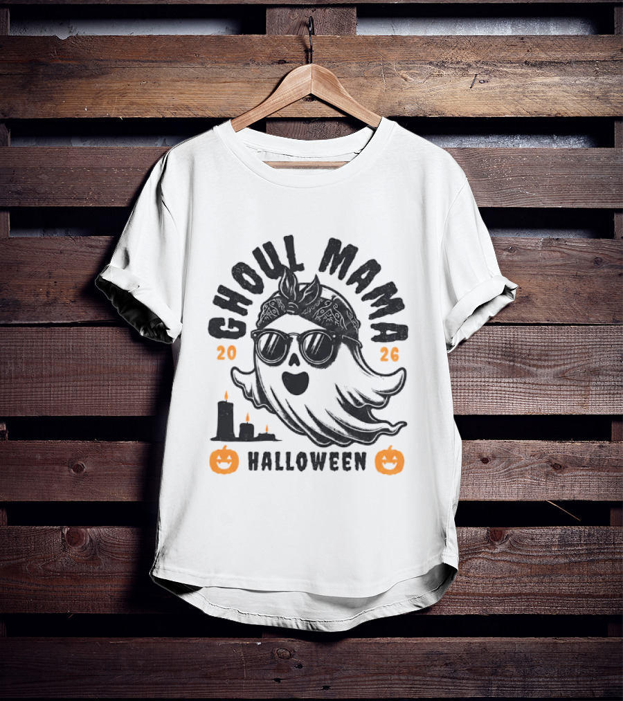 Ghoul Mama Halloween 2026 With Pumpkins And Candles T-Shirt