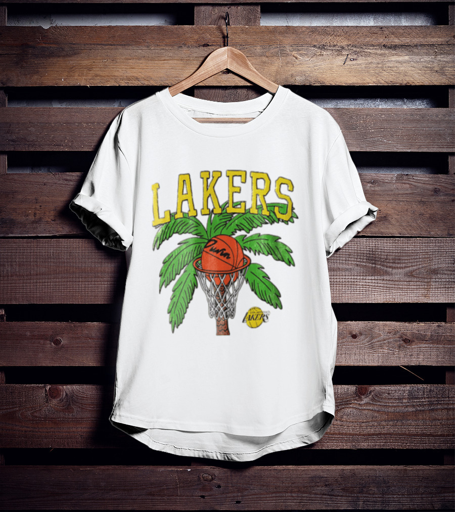 Lakers Palm Tree Basketball Hoop Distressed NBA T-Shirt