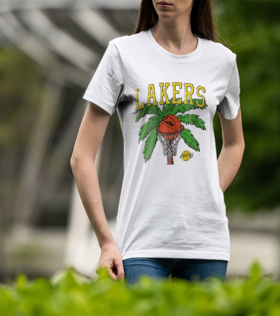 Lakers Palm Tree Basketball Hoop Distressed NBA T-Shirt