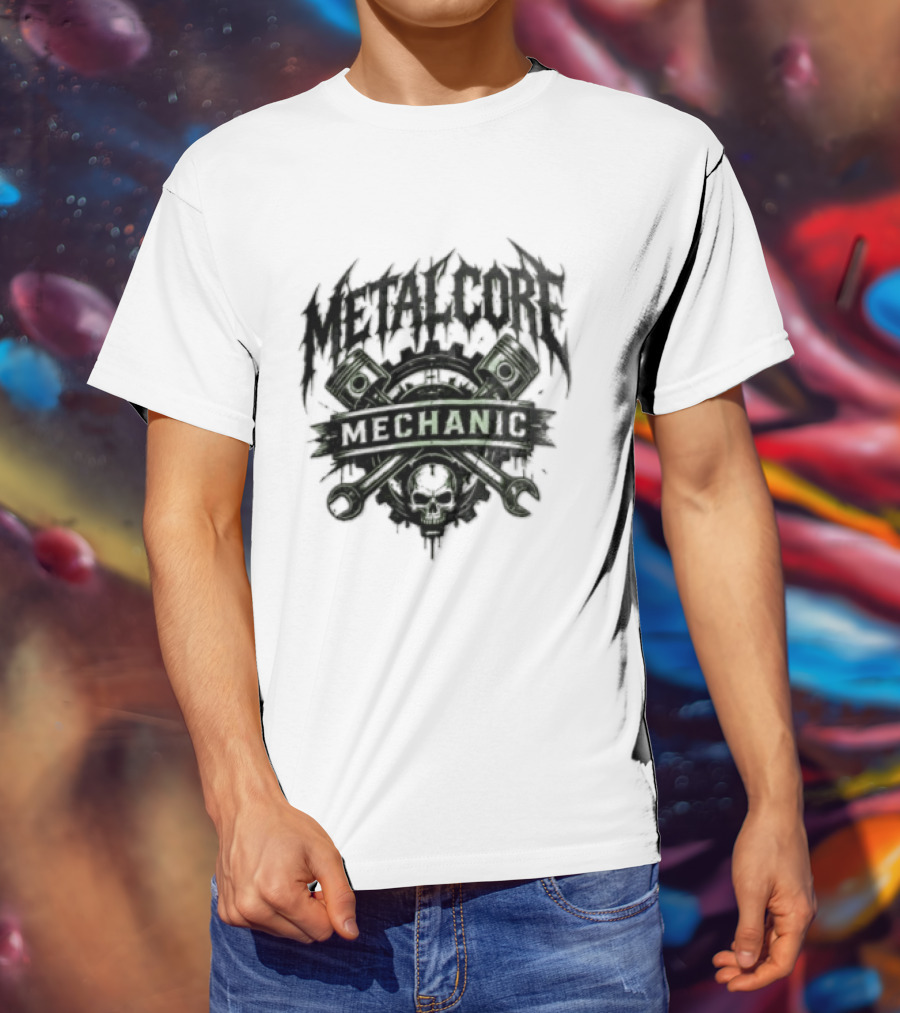 Metalcore Mechanic Skull Pistons Wrenches T-Shirt
