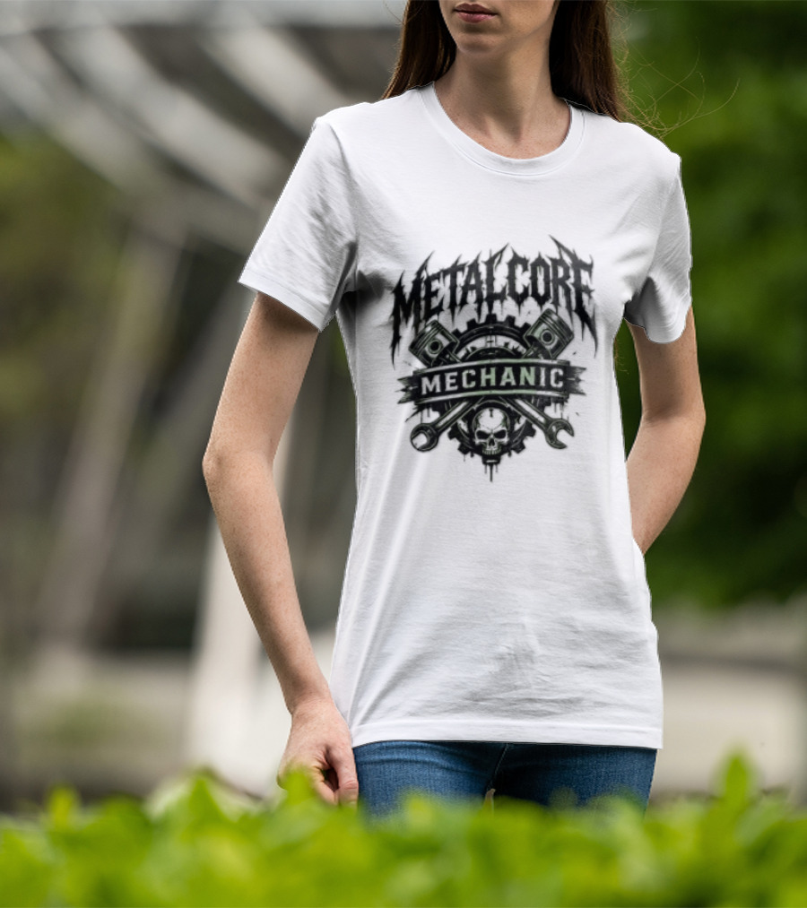 Metalcore Mechanic Skull Pistons Wrenches T-Shirt