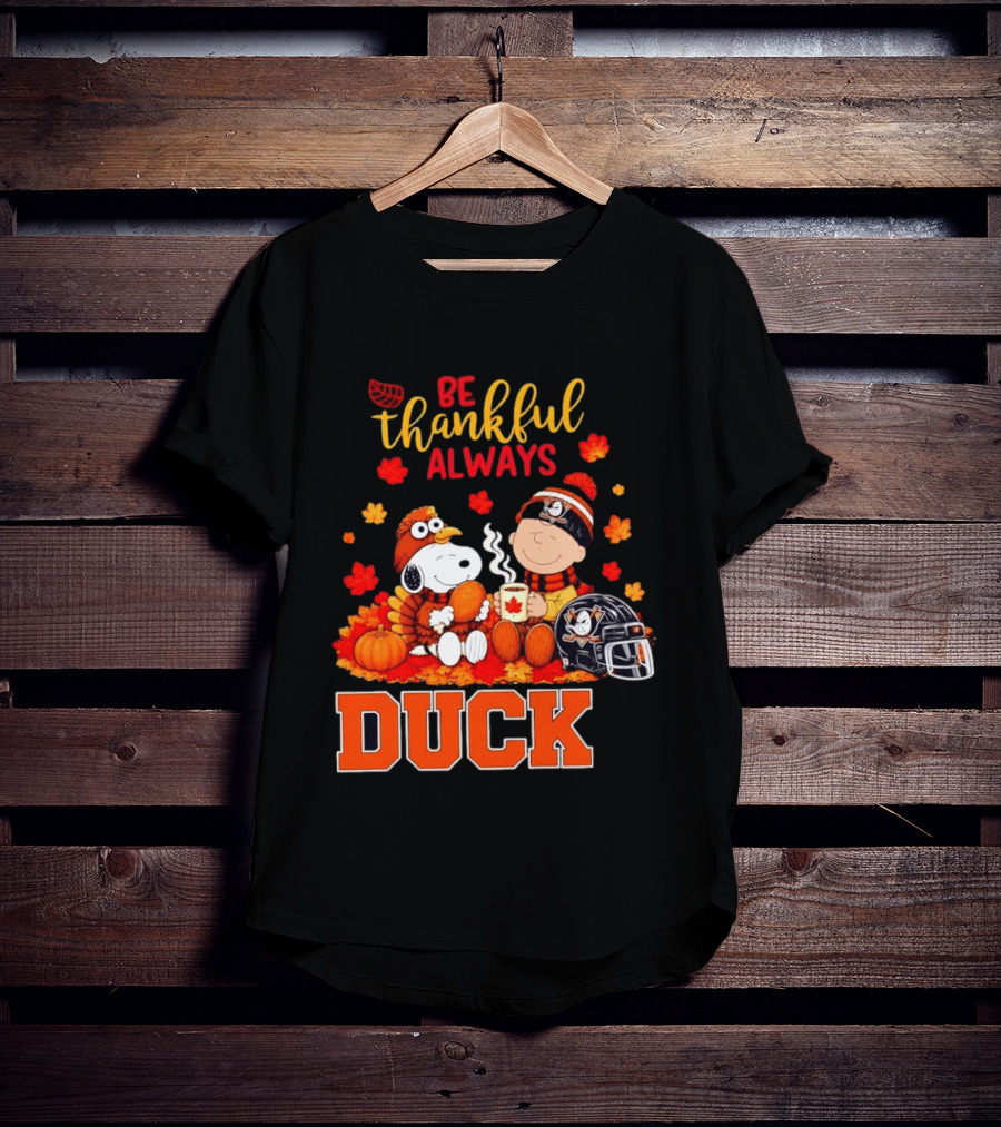 Be Thankful Always Snoopy Charlie Brown Ducks Fans Autumn Leaves T-Shirt