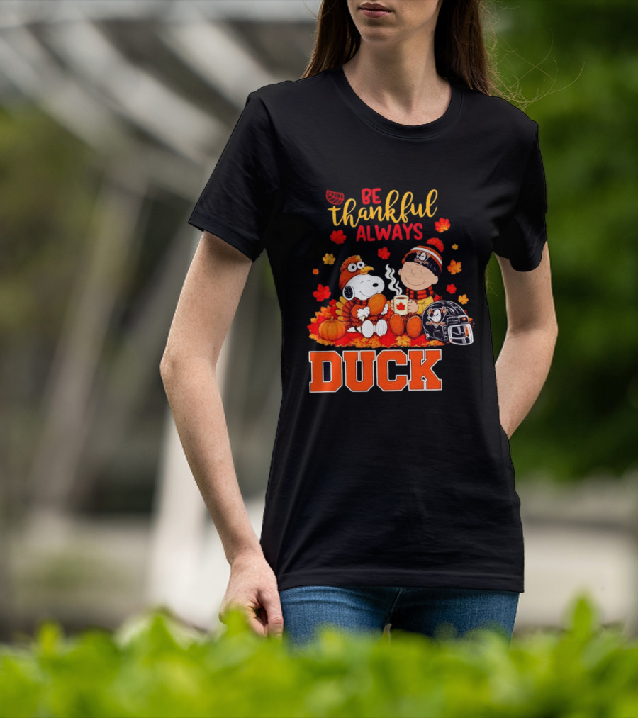 Be Thankful Always Snoopy Charlie Brown Ducks Fans Autumn Leaves T-Shirt