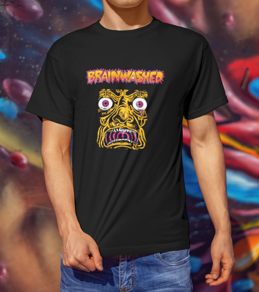 Brainwashed Distorted Melting Face Pink Eyes Vibrant Expression T-Shirt