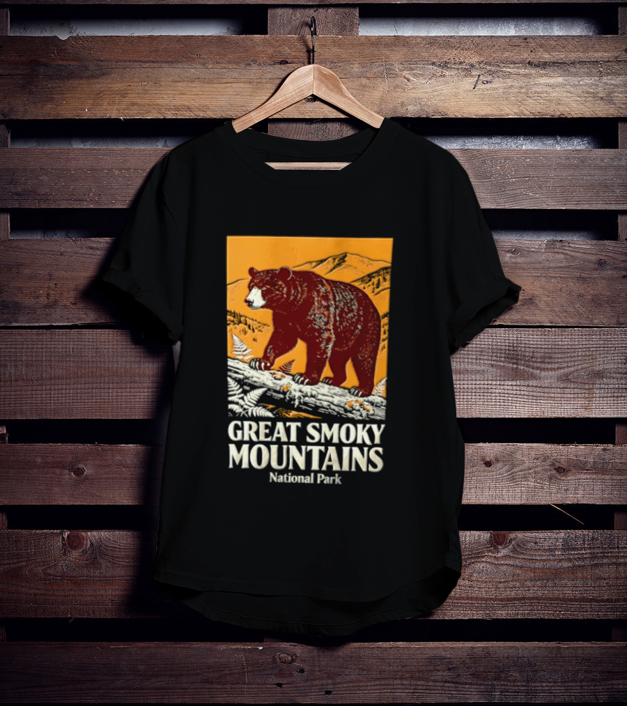 Great Smoky Mountains National Park Black Bear Walking On Log T-Shirt
