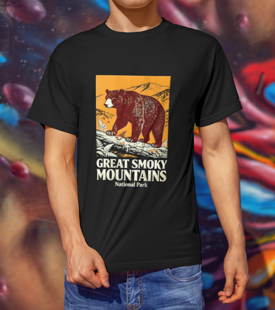 Great Smoky Mountains National Park Black Bear Walking On Log T-Shirt