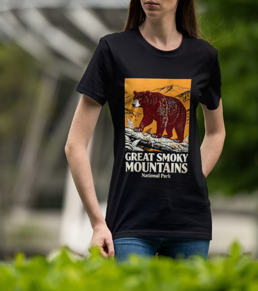 Great Smoky Mountains National Park Black Bear Walking On Log T-Shirt
