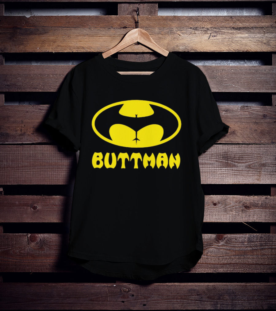 Buttman Batman Superhero Parody Yellow T-Shirt