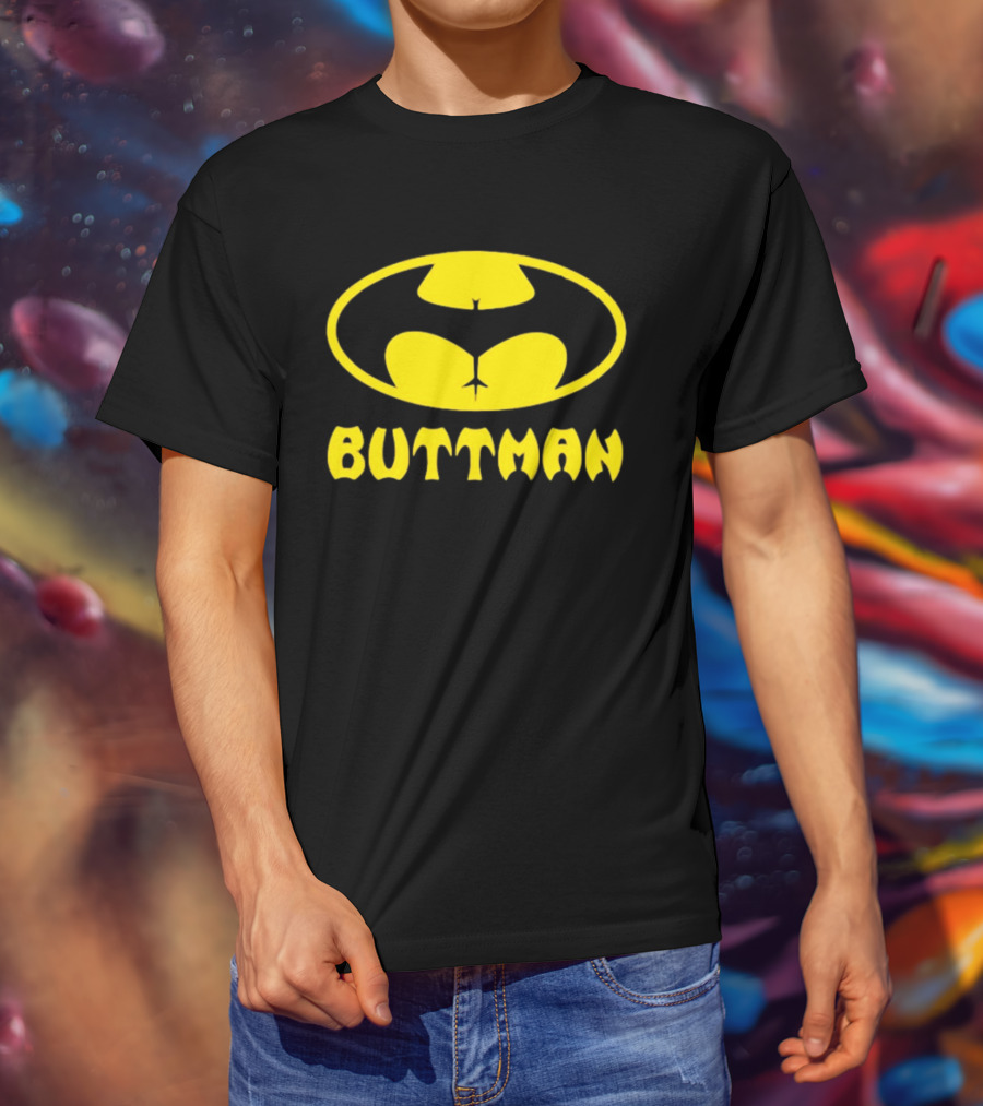 Buttman Batman Superhero Parody Yellow T-Shirt
