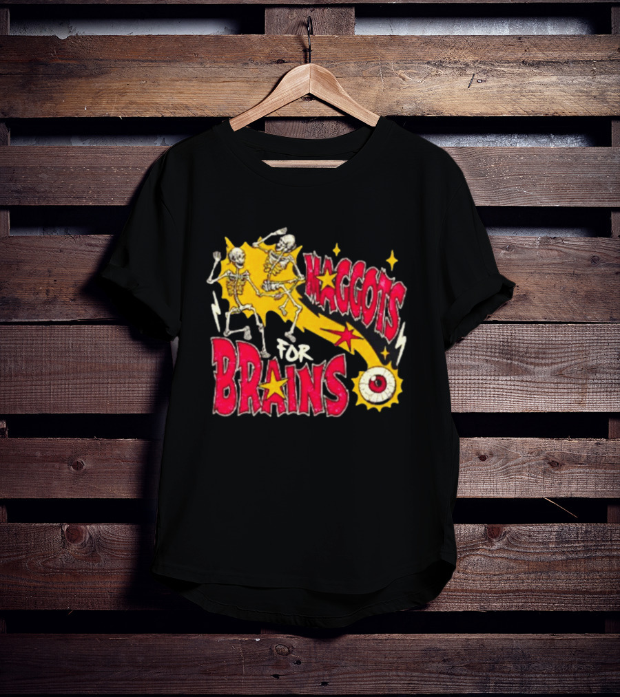 Skeleton Dance Maggots For Brains Halloween Eyeball Stars T-Shirt