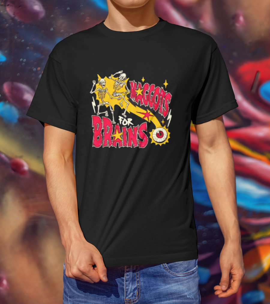 Skeleton Dance Maggots For Brains Halloween Eyeball Stars T-Shirt